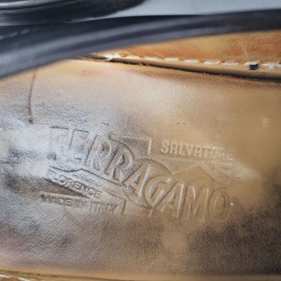 Salvatore Ferragamo Italy Black Leather Bit Loafers Men 8.5 Dress Shoes Lug Sole - Picture 11 of 12